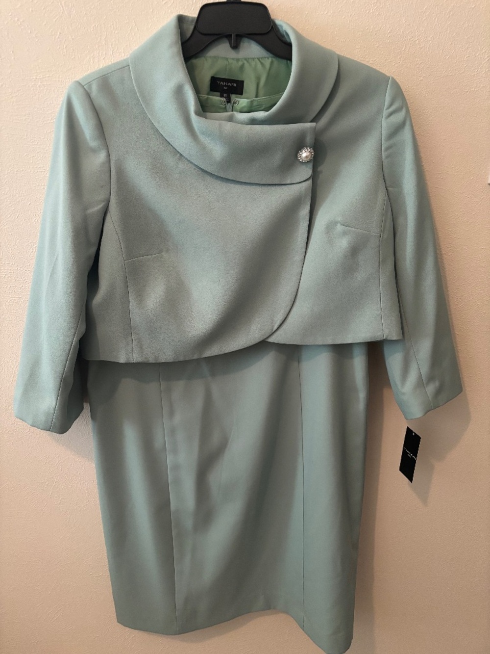 Tahari ASL Women's Silver Sage Dress & Jacket Suit Set - Size 16